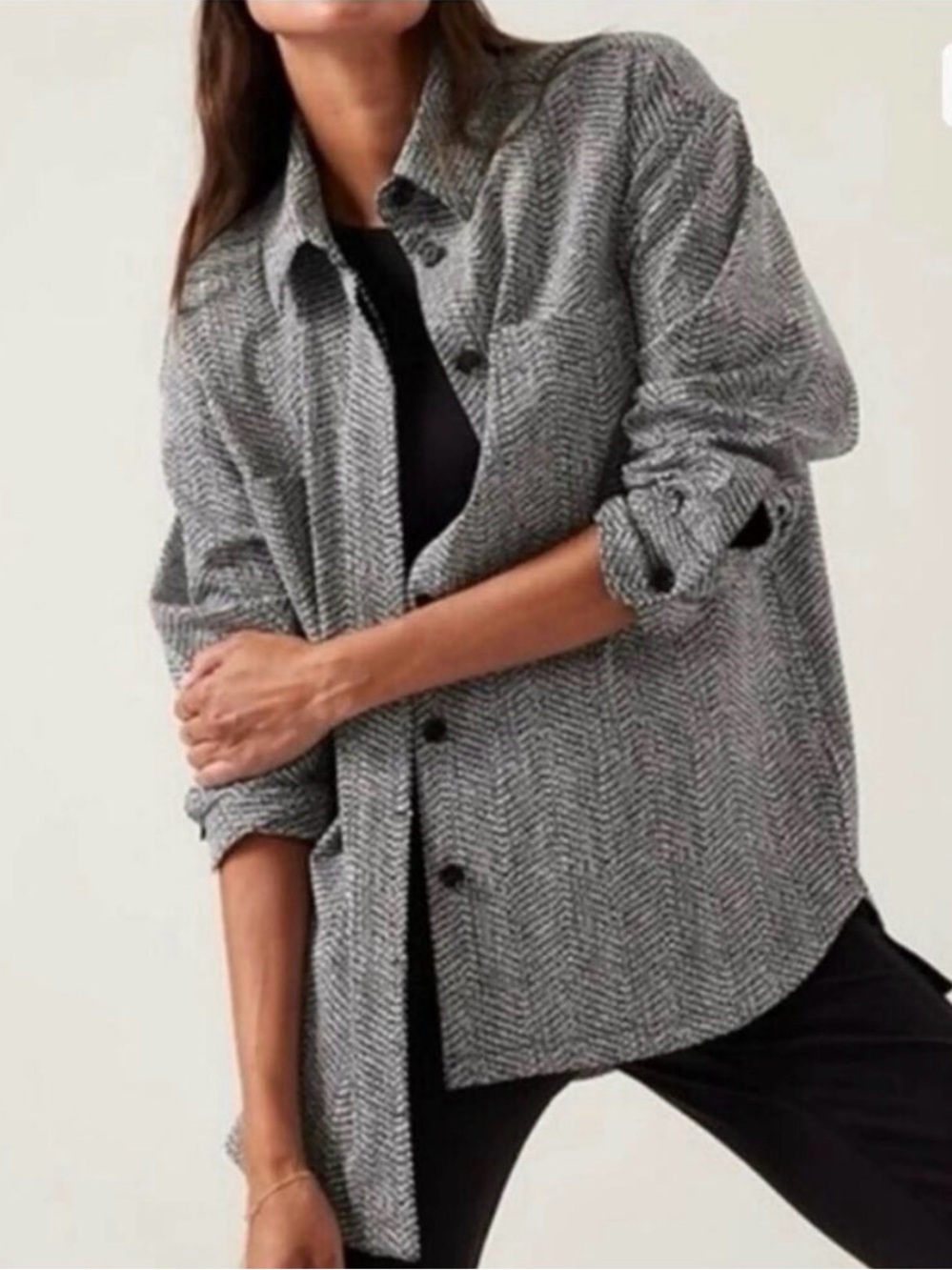 Athleta Shirt Jacket Button Front black white abstract print Women's Size XS